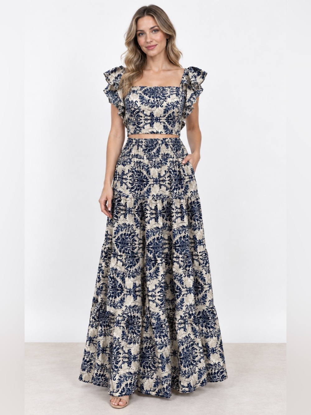 #32: NWT Light Blue & Cream Two-Piece Maxi Skirt Set